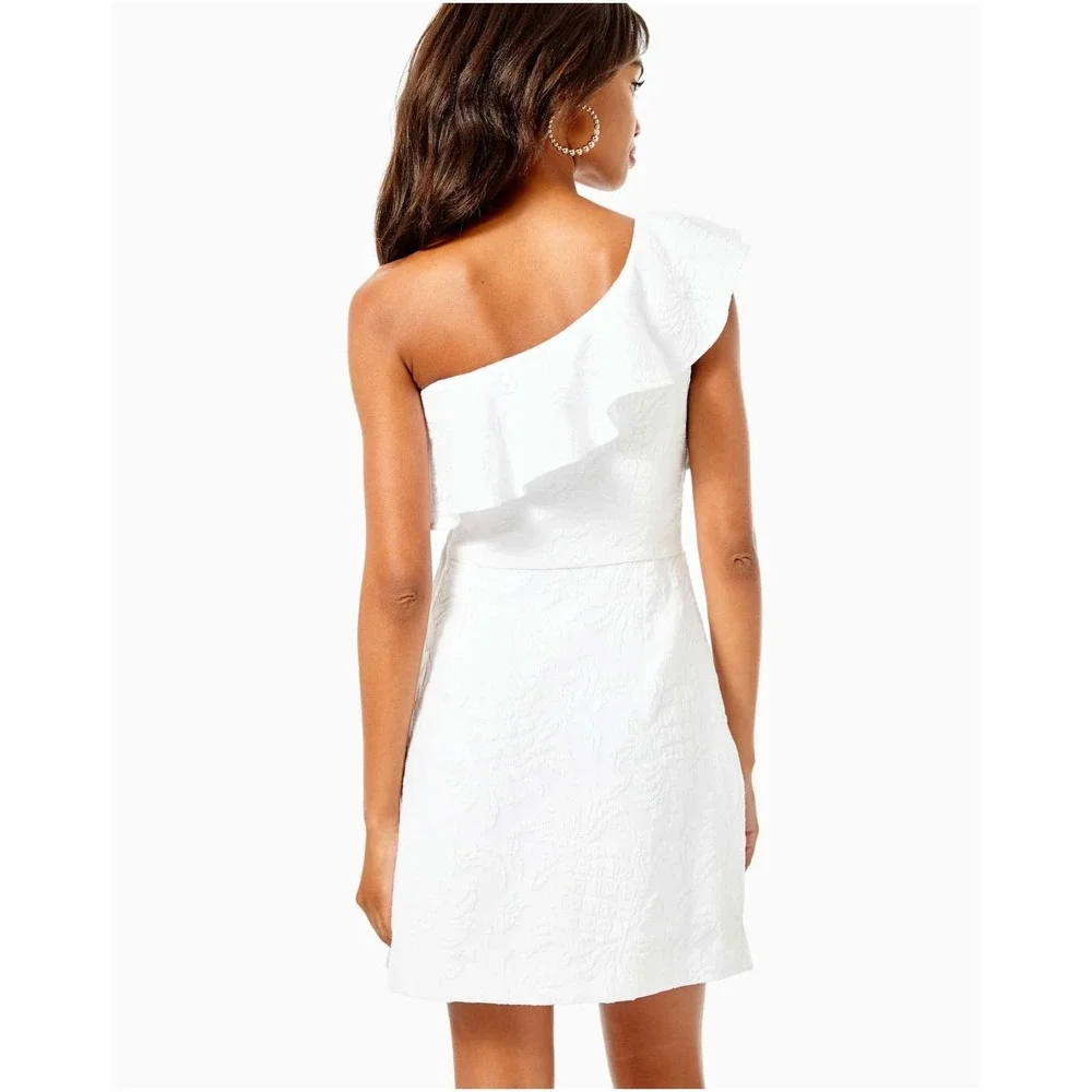 Lilly Pulitzer NWT Pineapple Pucker Jacquard WHITE KIPTON ROMPER One Shoulder 8 - Picture 2 of 9